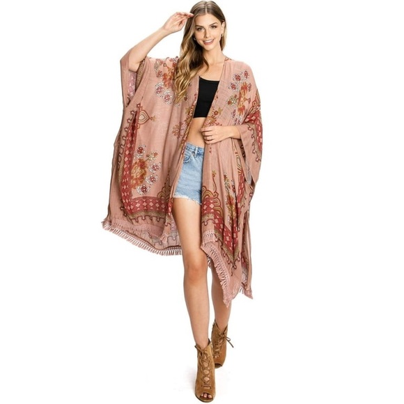 Accessories - Oversized Boho Layering Kimono Terra Cotta One Size
